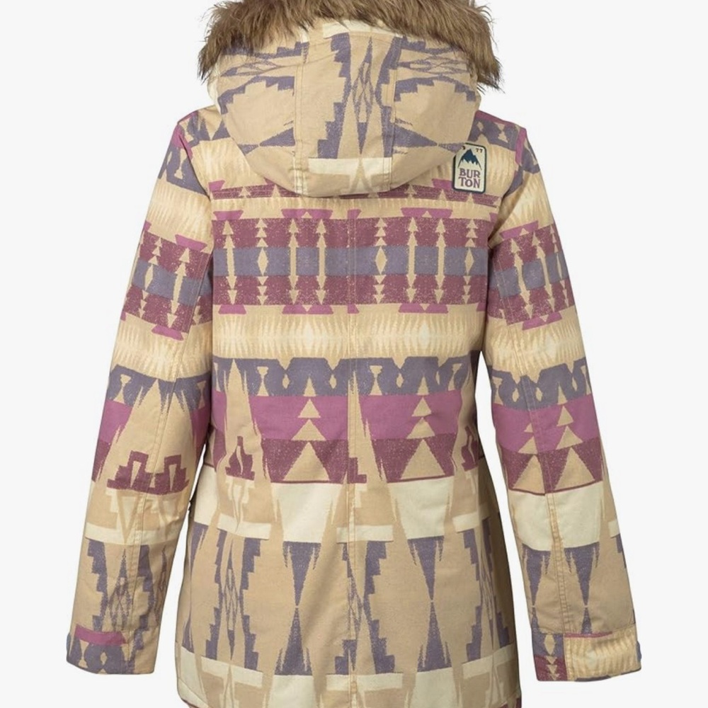 Burton Beige and Purple Geometric Ski Jacket with Fur Hood - Picture 2 of 7